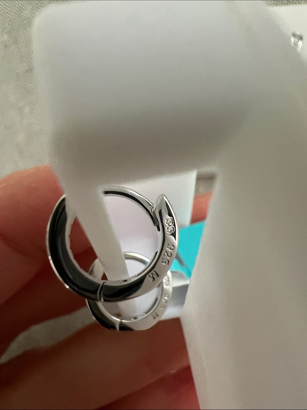 Sterling Silver Moissanite Huggies - Picture 6 of 6
